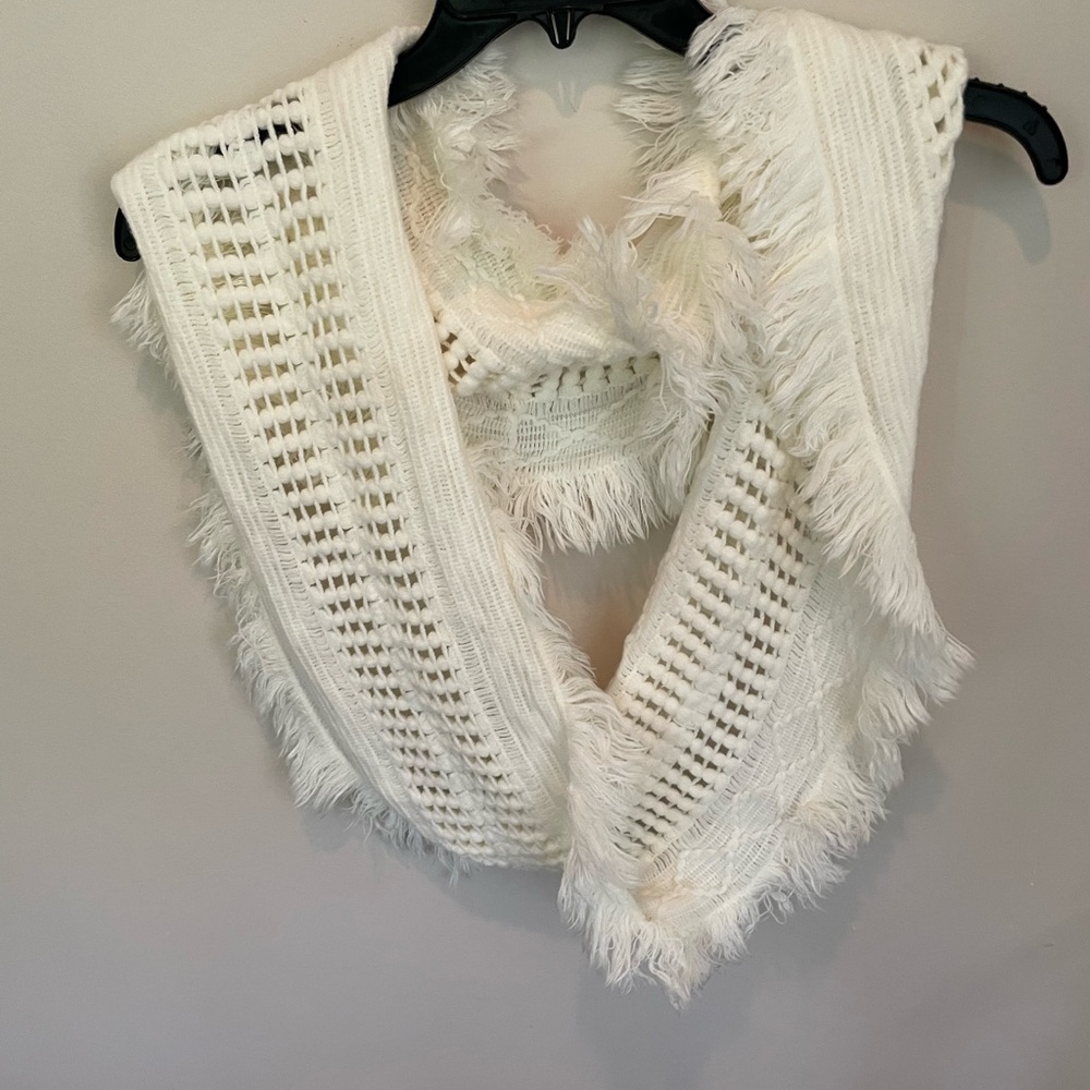 White Fringe infinity Knit Scarf